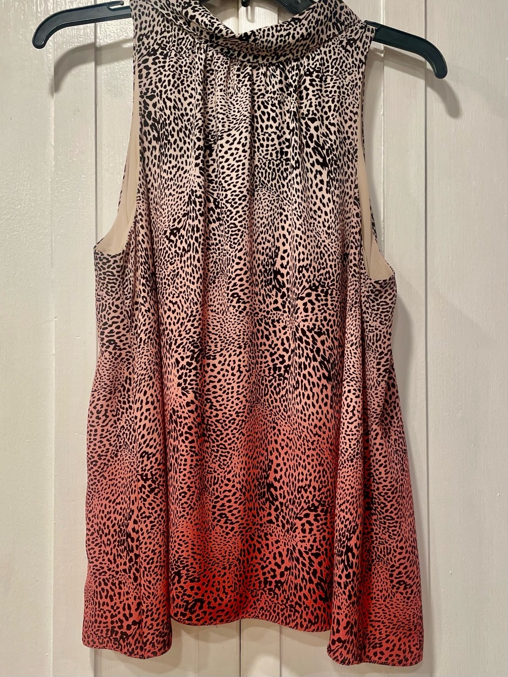 Vince Camuto Leopard Print Ombre Top  Pink Coral Cowl Neck Size M